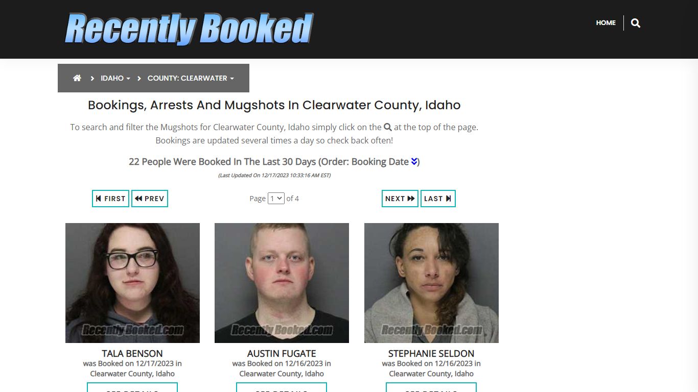 Recent bookings, Arrests, Mugshots in Clearwater County, Idaho